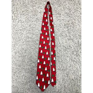Hallmark Holiday Traditions Christmas Tie 100% Silk Snowman Trees Red Novelty